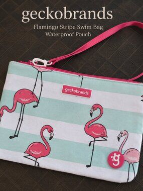geckobrands Flamingo Stripe Swim Bag Waterproof Wet Dry Wristlet Coastal Preppy
